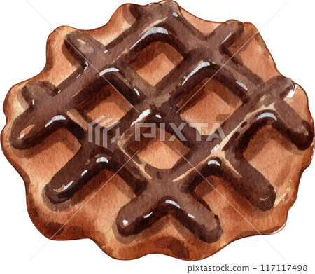 Waffles with fruit fillings.Sweet pastries with cream and fruits.PNG watercolor icon 117117498