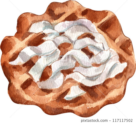 Waffles with fruit fillings.Sweet pastries with cream and fruits.PNG watercolor icon Waffles with fruit fillings.Sweet pastries with cream and fruits.PNG watercolor icon 117117502