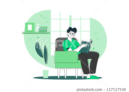 Boy reading book during quarantine 117117536