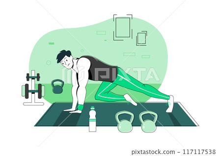 Man Doing Exercise At Home 117117538