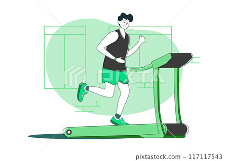 Boy running on treadmill 117117543