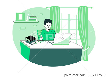 A boy studying from home during quarantine 117117550