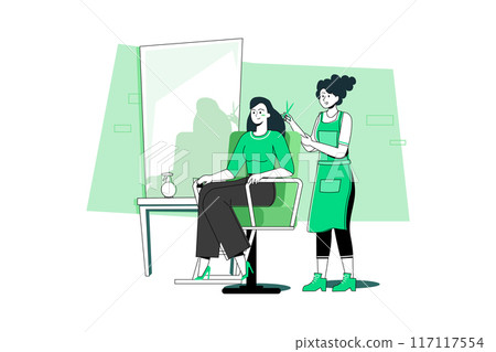 Woman getting her hair cut at the beauty salon. Woman getting her hair cut at the beauty salon. 117117554
