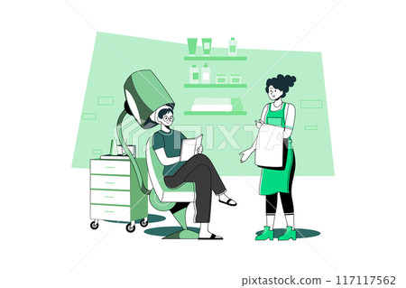 Woman getting hair incubation at hairdresser shop. Woman getting hair incubation at hairdresser shop. 117117562