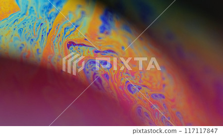 Acid ink. Bubble liquid. Defocused blue yellow color fizzy texture chemical fluid wave on dark black abstract art background. Acid ink. Bubble liquid. Defocused blue yellow color fizzy texture chemical fluid wave on dark black abstract art background. 117117847