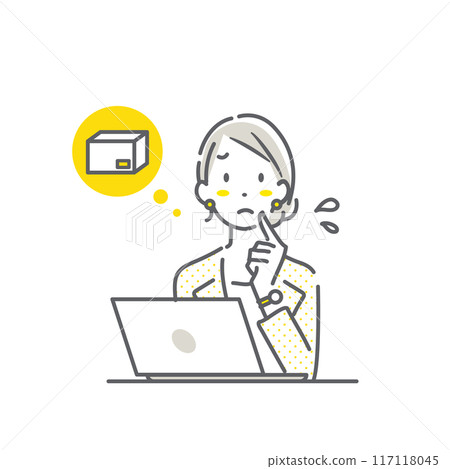 一位上班族擔心收到行李的女性簡單而時尚的線條畫插圖。 一位上班族擔心收到行李的女性簡單而時尚的線條畫插圖。 117118045