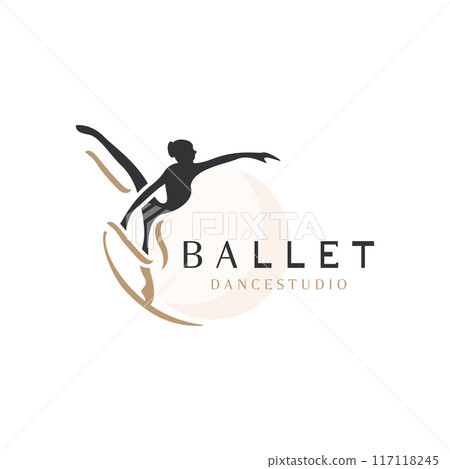 Ballet Dance studio logo design. Silhouette of a girl Dancing class abstract figure template 117118245