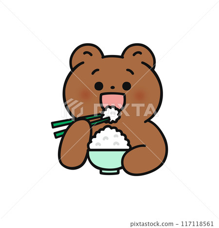 可愛的小熊微笑著吃食物 可愛的小熊微笑著吃食物 117118561