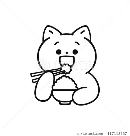 可愛的貓咪微笑著吃米飯/畫線 可愛的貓咪微笑著吃米飯/畫線 117118567