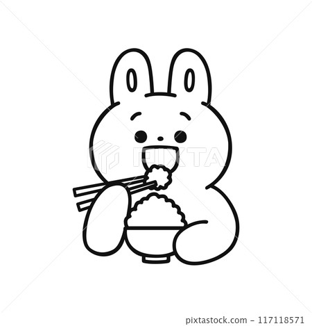 A cute rabbit eating rice with a smile - line drawing A cute rabbit eating rice with a smile - line drawing 117118571