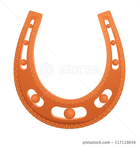 Horseshoe symbol. Good luck. Bronze horse shoe. Blacksmith success. Copper talisman. Animal foot. Fortune amulet. Cowboy ranch. Equestrian lucky chance. Horsey emblem. Rodeo vector icon 117118656