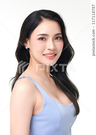 Beautiful young asian woman with clean fresh skin on white background, Face care, Facial treatment, Cosmetology, beauty and spa, Asian women portrait. 117118787