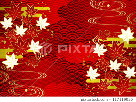 Autumn leaves, autumn, Japanese style, Japanese pattern, clouds, background, illustration, red, horizontal Autumn leaves, autumn, Japanese style, Japanese pattern, clouds, background, illustration, red, horizontal 117119030
