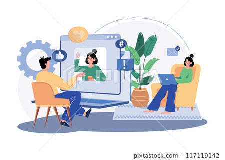 Friends are having a video call together. 117119142