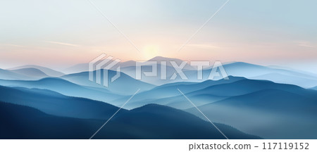 Idyllic Nature Background with Mountains and Fog 117119152
