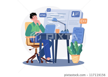 A young programmer coding on the laptop A young programmer coding on the laptop 117119156