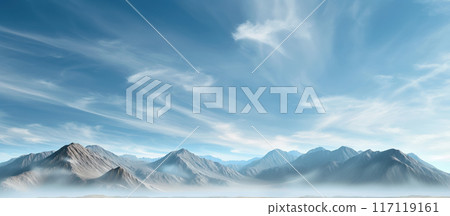 Idyllic Nature Background with Mountains and Fog 117119161