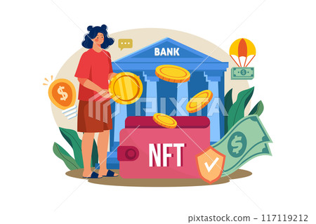 NFT wallet Illustration concept on white background NFT wallet Illustration concept on white background 117119212
