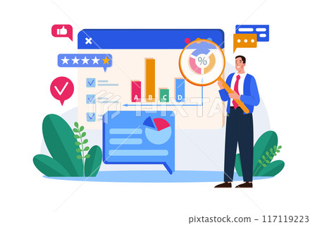 Business man analysis survay online result with graph 117119223