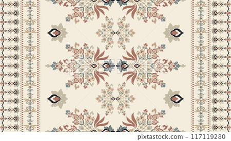 Ikat tribal Indian seamless pattern. Ethnic Aztec fabric carpet mandala ornament native boho chevron textile.Geometric African American oriental traditional vector illustrations. Embroidery style. Ikat tribal Indian seamless pattern. Ethnic Aztec fabric carpet mandala ornament native boho chevron textile.Geometric African American oriental traditional vector illustrations. Embroidery style. 117119280