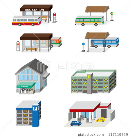 各種建築物的 3D 向量插圖。 117119839