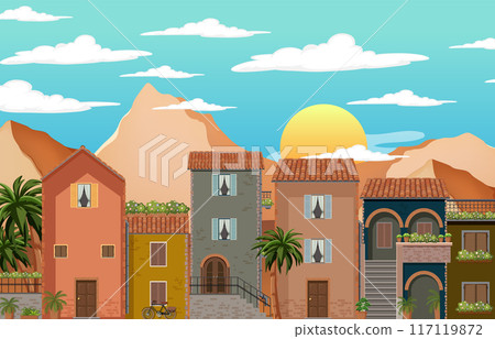 Sunset Over Mediterranean Village 117119872