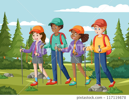 Kids Hiking in the Forest 117119878