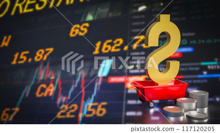 The Dollar on red trolley for Business concept 3d rendering. 117120205
