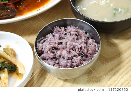 korean meal steam purple rice 117120860