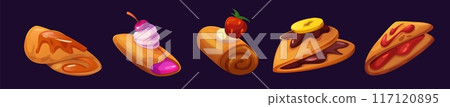 Sweet pancakes set isolated on background 117120895