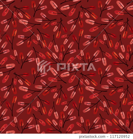 Watercolor seamless pattern with twigs and autumn leaves. Pattern for seasonal wrapping paper, fabric, textile. 117120952