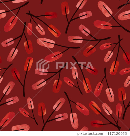 Watercolor seamless pattern with twigs and autumn leaves. Pattern for seasonal wrapping paper, fabric, textile. 117120953