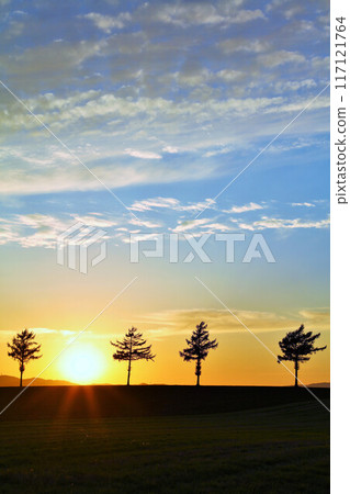 Hokkaido autumn sunset and fairy tale hill Hokkaido autumn sunset and fairy tale hill 117121764