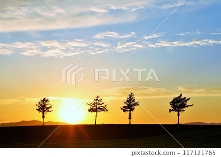 Hokkaido autumn sunset and fairy tale hill Hokkaido autumn sunset and fairy tale hill 117121765