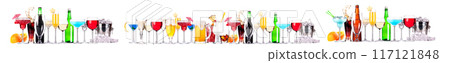 Different alcohol cocktails like beer, martini, soda, champagne, whiskey Different alcohol cocktails like beer, martini, soda, champagne, whiskey 117121848