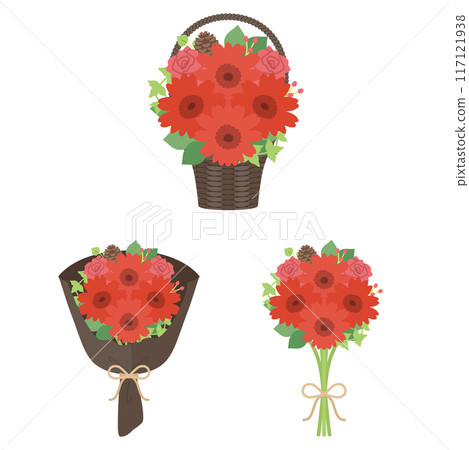 Red gerbera bouquet set in winter Red gerbera bouquet set in winter 117121938