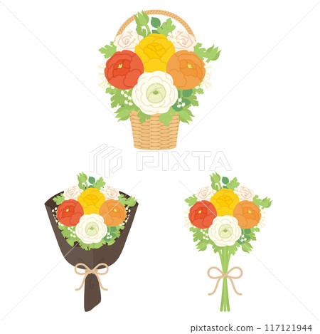 毛茛屬花束設置黃色 117121944