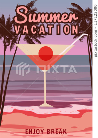 Poster Summer Vacation sea ocean sunset beach cocktail party Poster Summer Vacation sea ocean sunset beach cocktail party 117122090