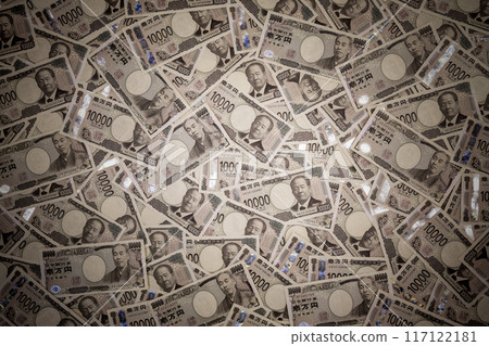 A negative image of Japan's new and old 10,000 yen bills laid out 117122181