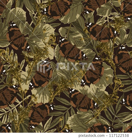 Camo brown pattern with leaves, butterfly Camo brown pattern with leaves, butterfly 117122538