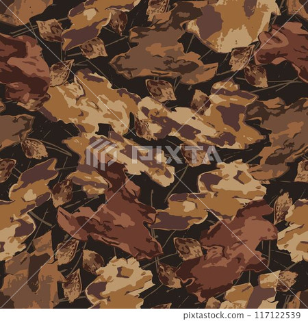 Camo brown pattern with forest litter, bark pieces 117122539