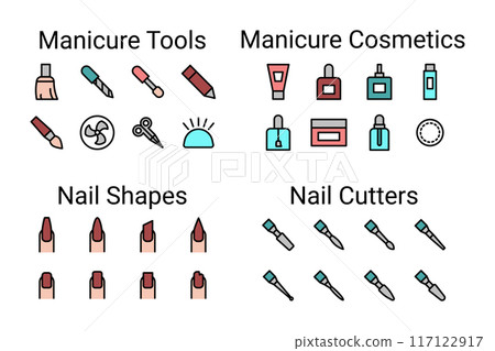 Manicure Vector Icons Set. Nail Care and Styling Essentials. 117122917