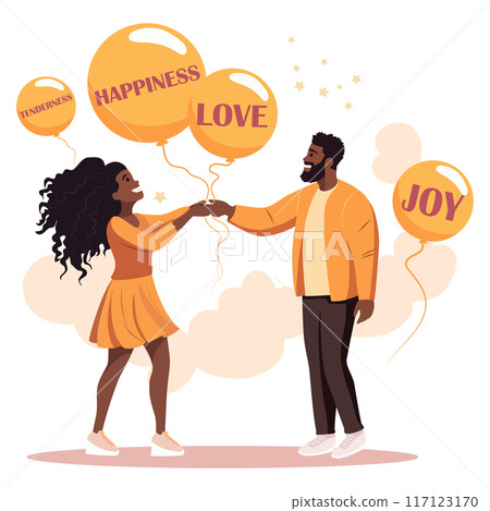 Happy people with balloons with emotions written inside Happy people with balloons with emotions written inside 117123170