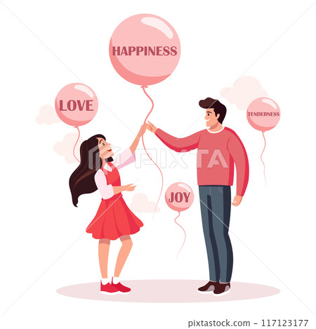 Happy people with balloons with emotions written inside 117123177