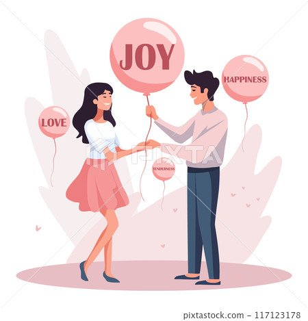 Happy people with balloons with emotions written inside Happy people with balloons with emotions written inside 117123178