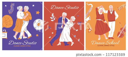 Active dancing for older people is depicted in a set of posters. 117123389