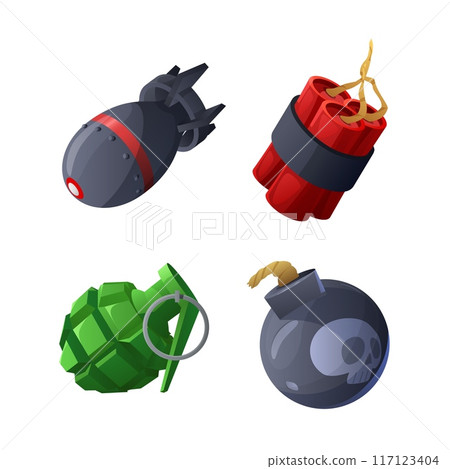 Set of different bombs for online games flat style, vector illustration 117123404