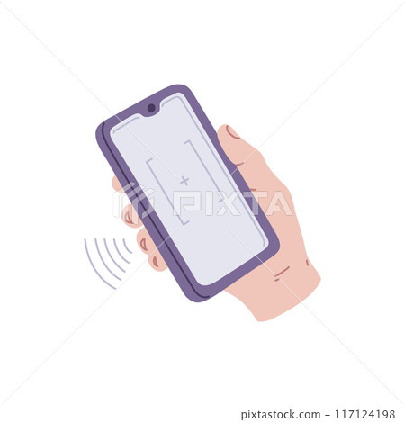 Vector illustration smartphone with an application for reading a QR code for online transactions 117124198