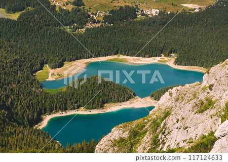 Closeup Aerial Landscape of Black Lake in Durmitor 117124633