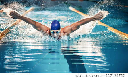 Competitive swimmer butterfly stroke 117124732
